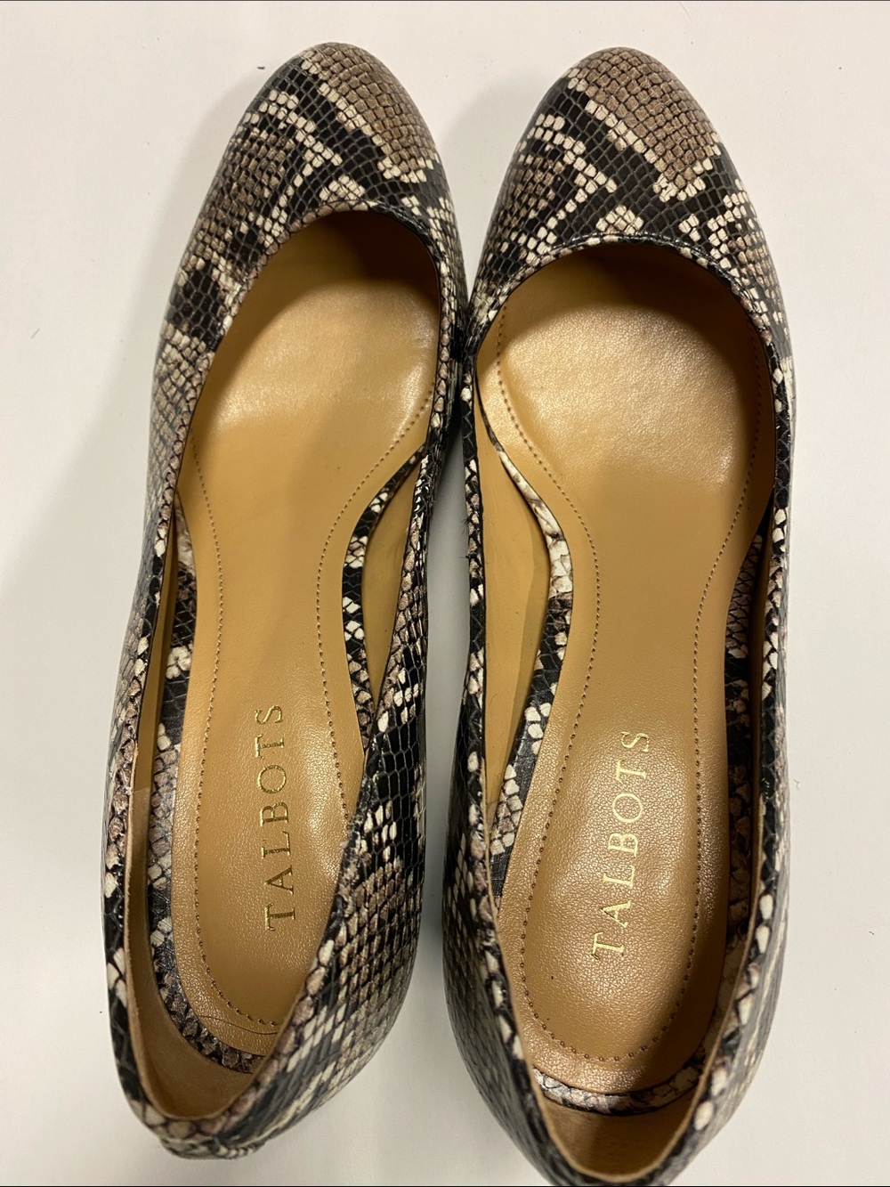 Talbots Snake-Print Women’s Flats — Black and Tan 
H-1